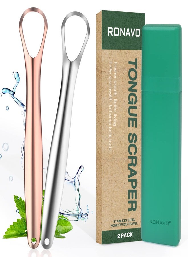 RONAVO Tongue Scraper for Kids, Children, Adult, Medical Grade Stainless Steel Tongue Cleaners (Include Handy Case), Healthy Oral Hygiene, 2 Colors - Image 1